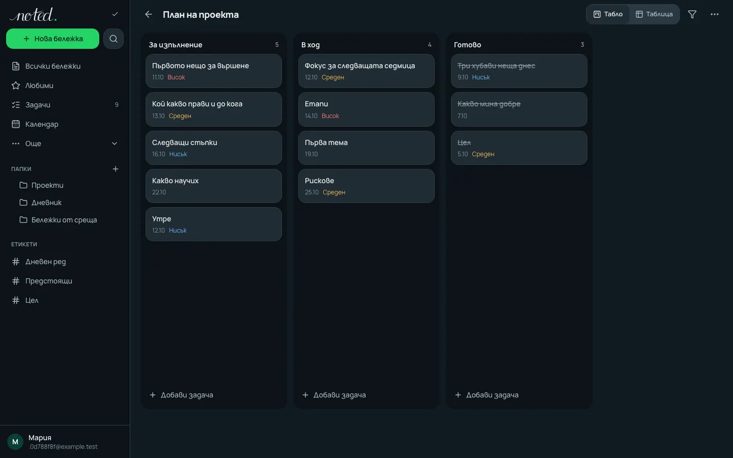 Проектно табло със задачи в колони