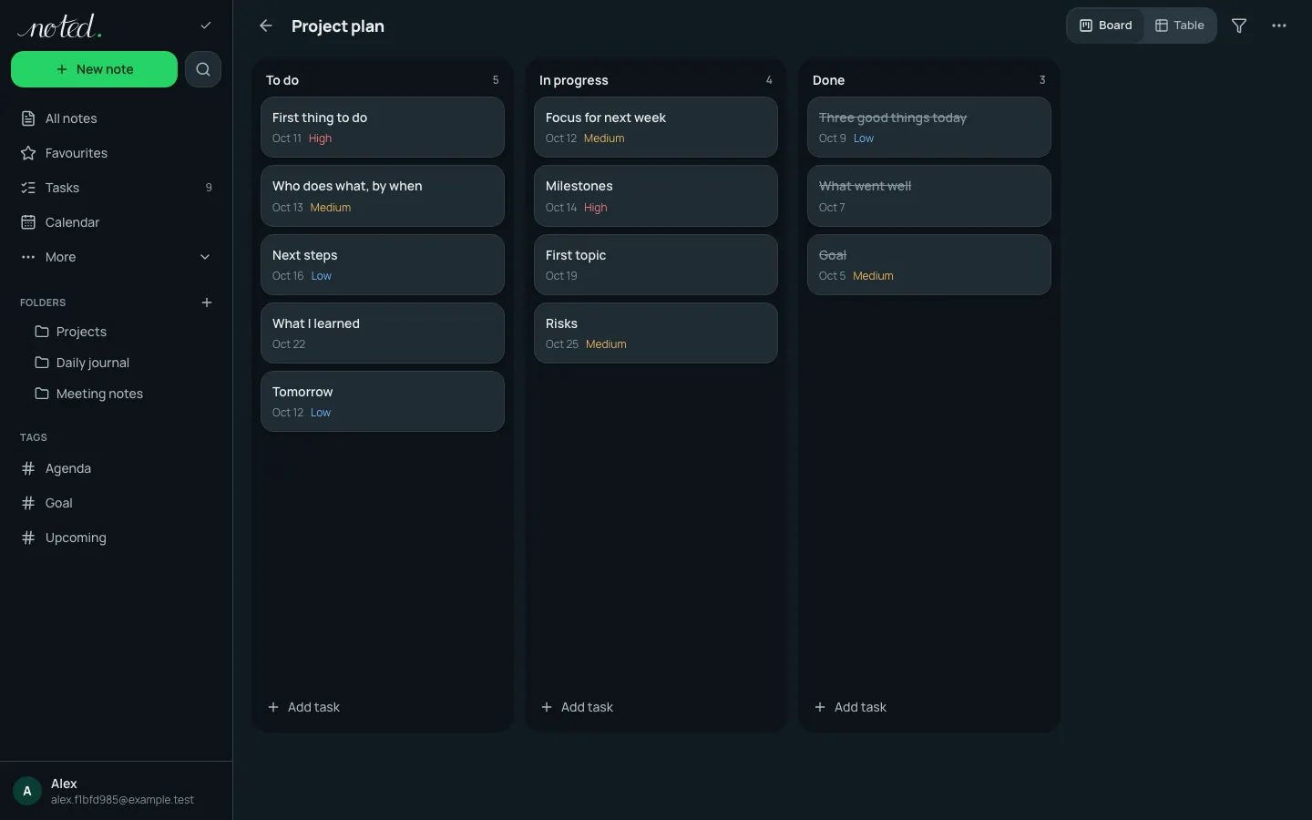 A project board with tasks in columns