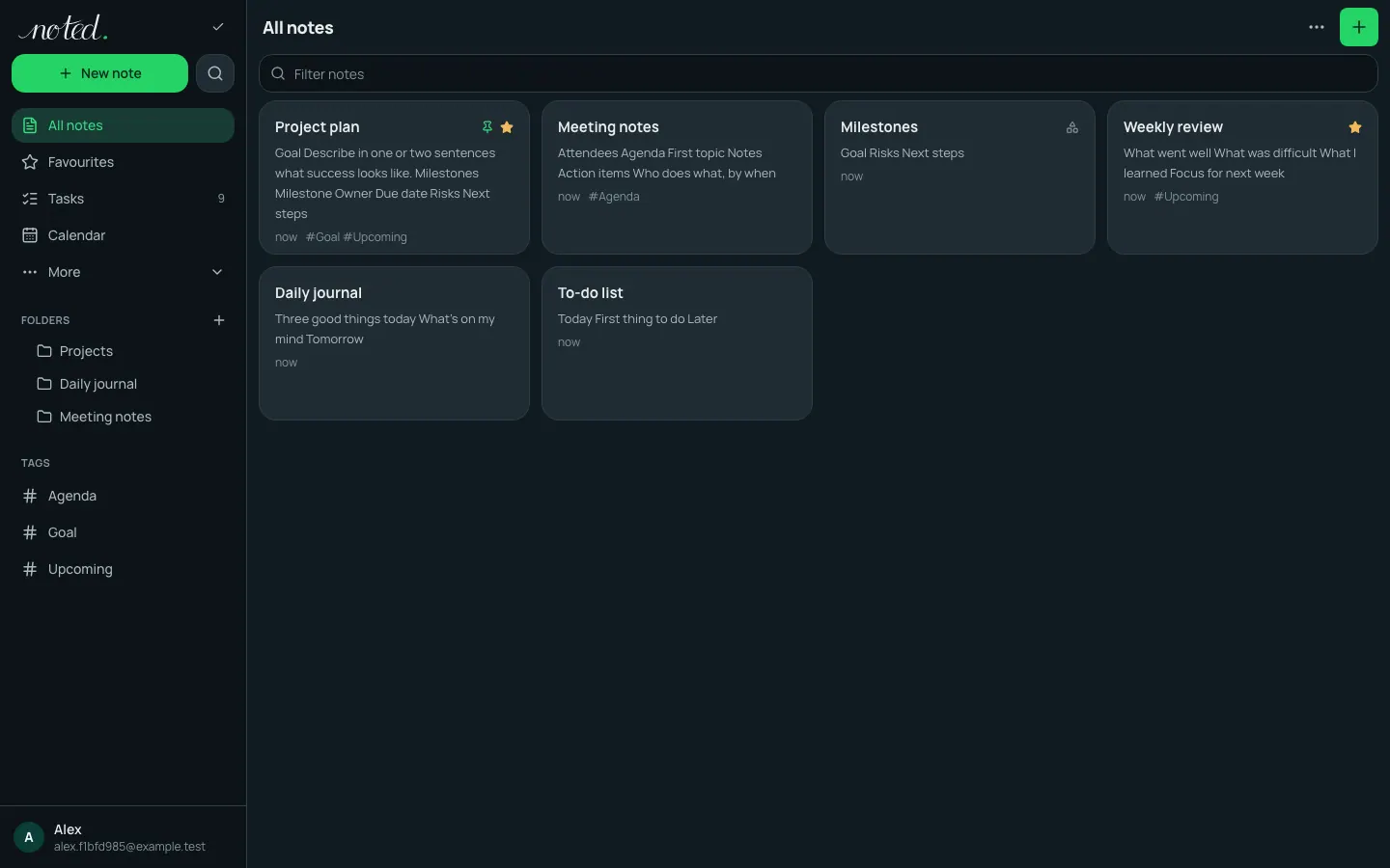 Notes organised in folders with tags and a gallery view