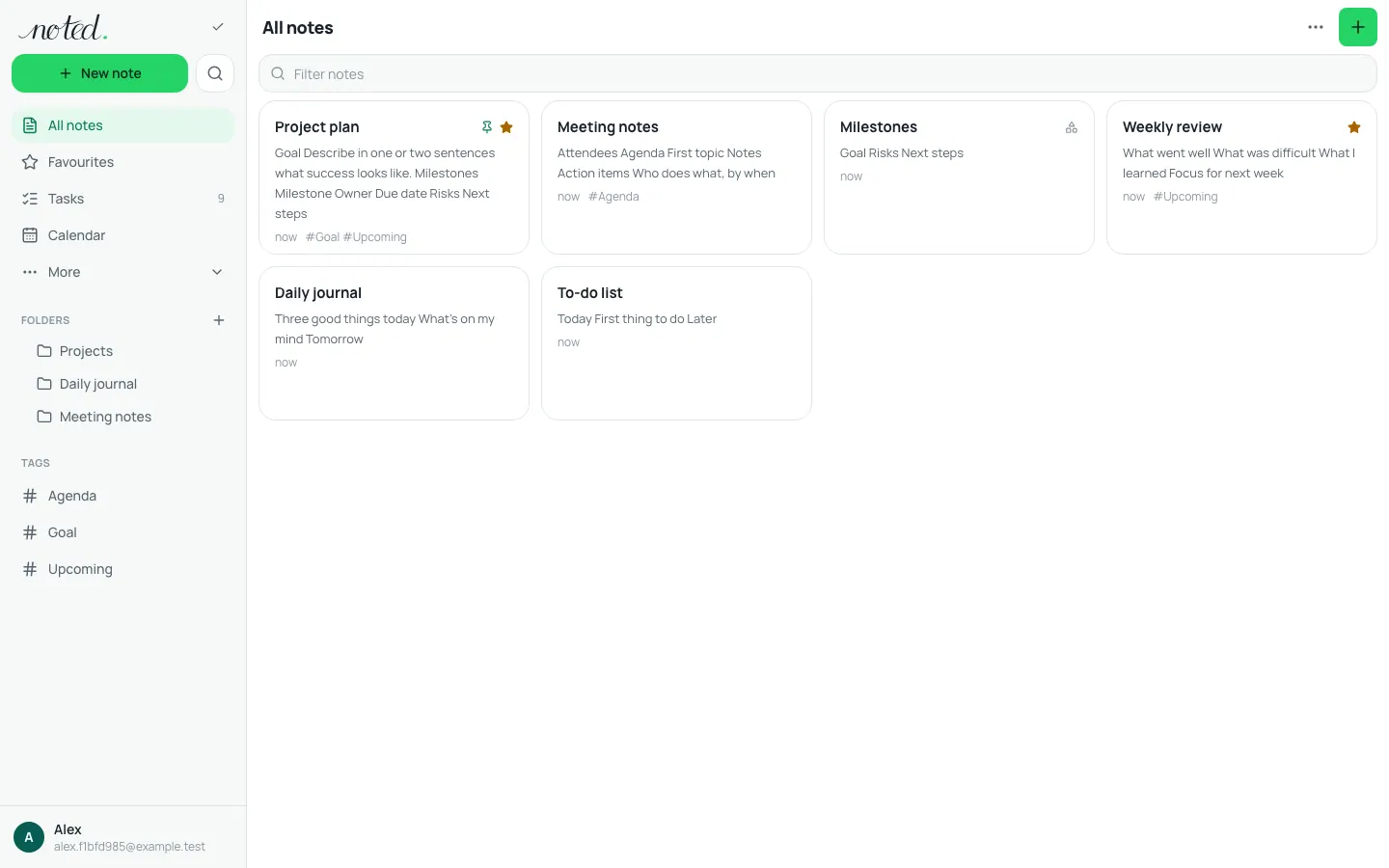 Notes organised in folders with tags and a gallery view