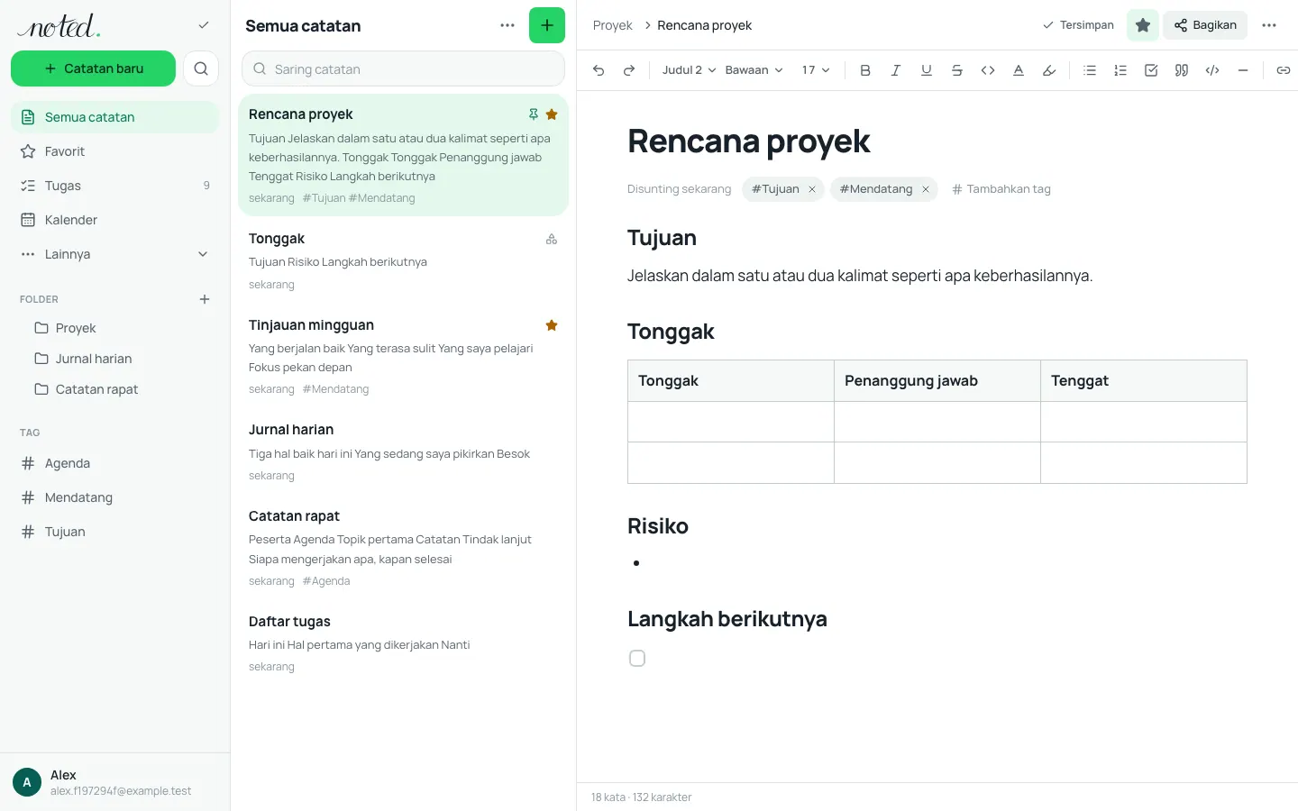 Editor noted. dengan sebuah catatan terbuka di samping daftar folder