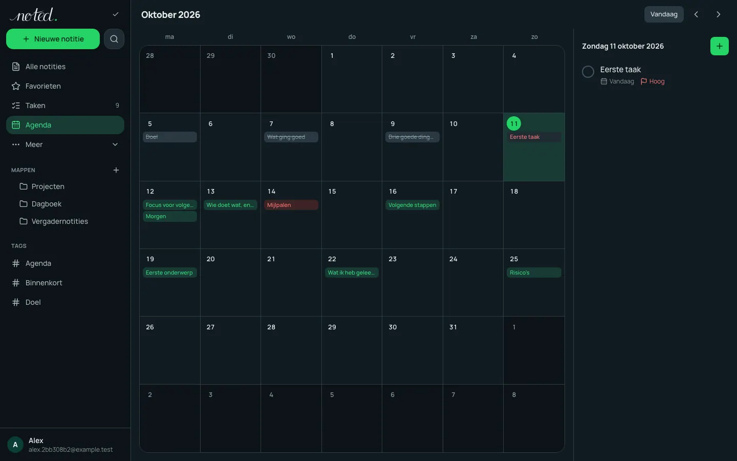 De agenda met taken en herinneringen van een maand