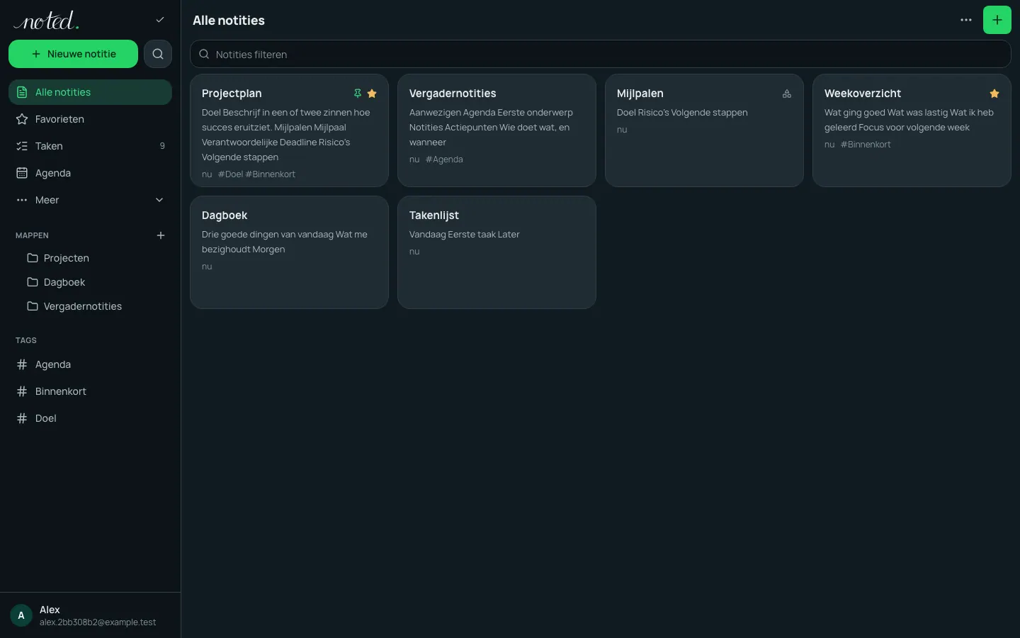 Notities geordend in mappen, met tags en een galerijweergave